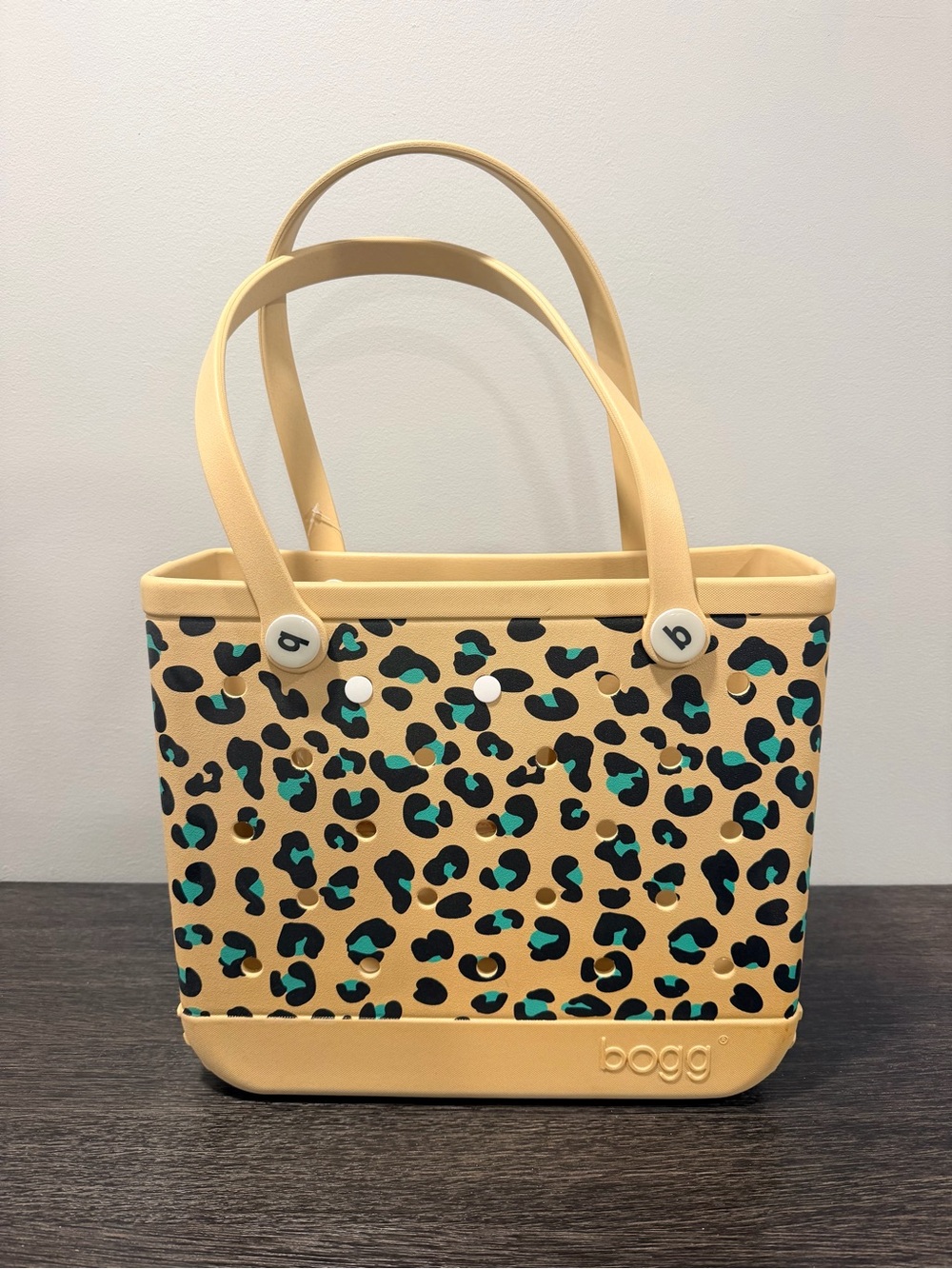 Beige Bogg Bag Leopard Print Tote Bag with Teal Accents